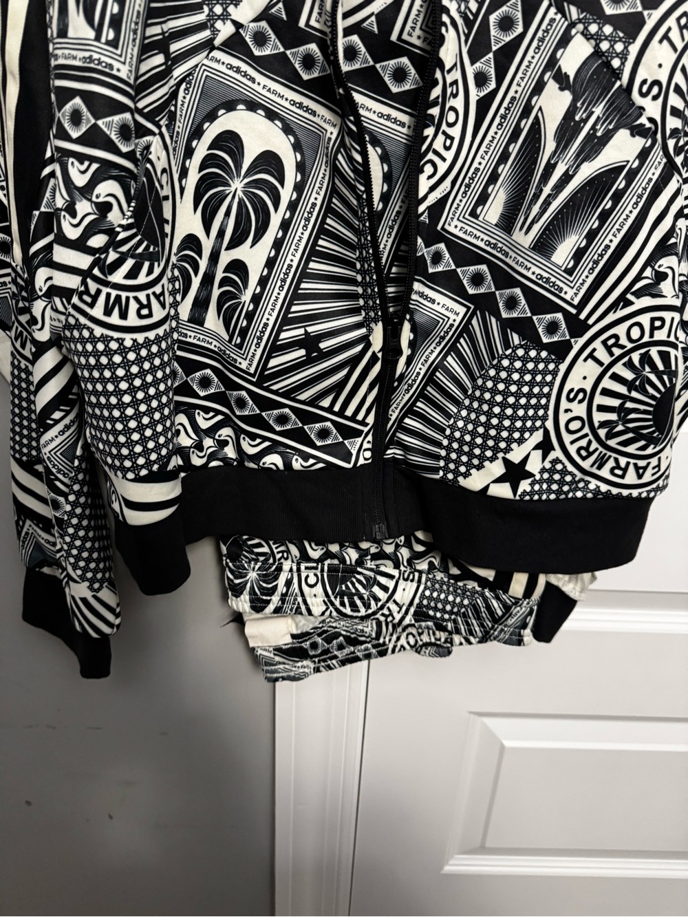 FARM Rio Black & White Graphic Zip Bomber Jacket